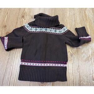 Vintage Old Navy Toddler Sweater 3T Brown Stripes Fair Isle Turtleneck Chunky